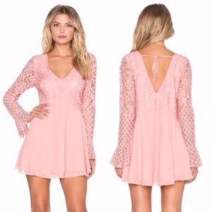REVOLVE TULAROSA BELL SLEEVE PINK LACE DRESS
